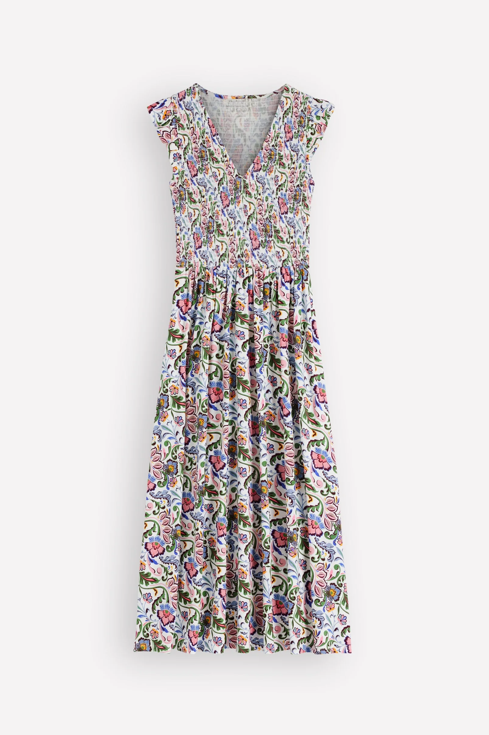 Boden, Smocked Jersey Midi Dress-Multi, Flourishing Meadow