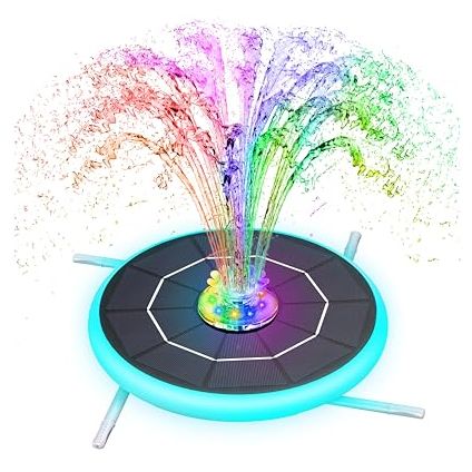 Aisitin 6.5w Solar Fountain for Bird Bath With 3000mah Battery &amp;amp; Color Changing Led Light, 4 Anti-Drift Brackets &amp;amp; 8 Nozzles, Solar Powered Bird Bath Fountain for Garden, Backyard, Fish Tank and Patio