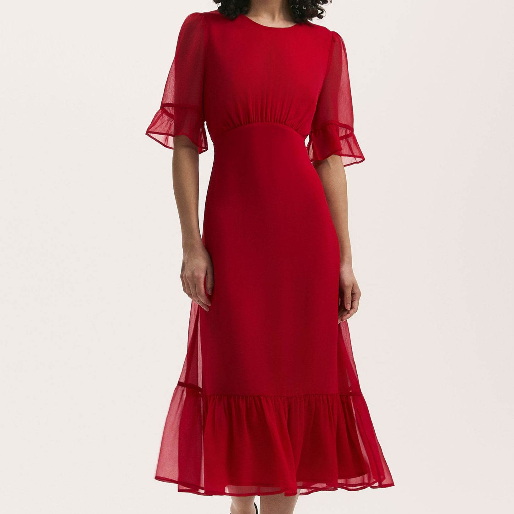 Chiffon Round Neck Midi Tiered Dress