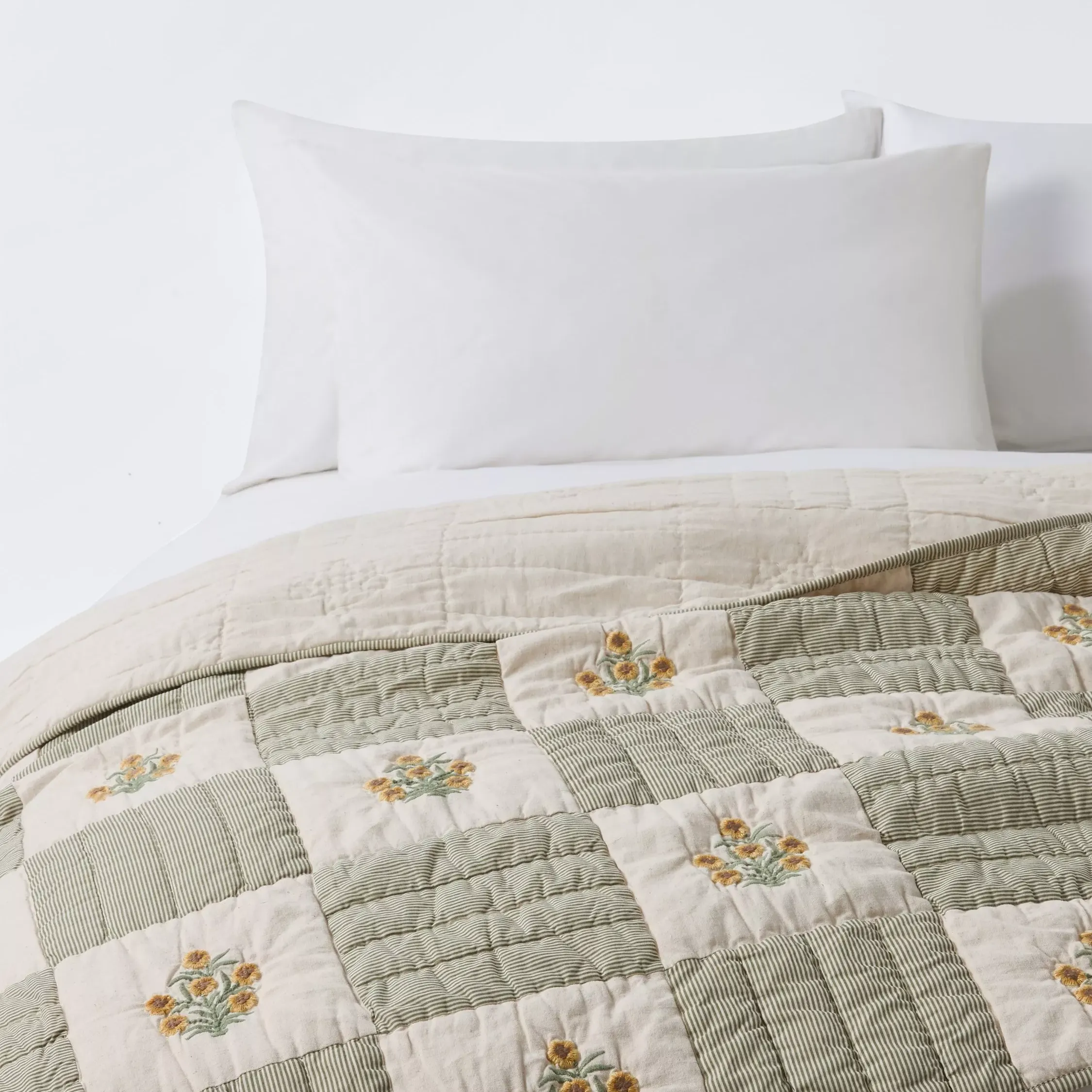John Lewis Floral Embroidered Quilt, Natural