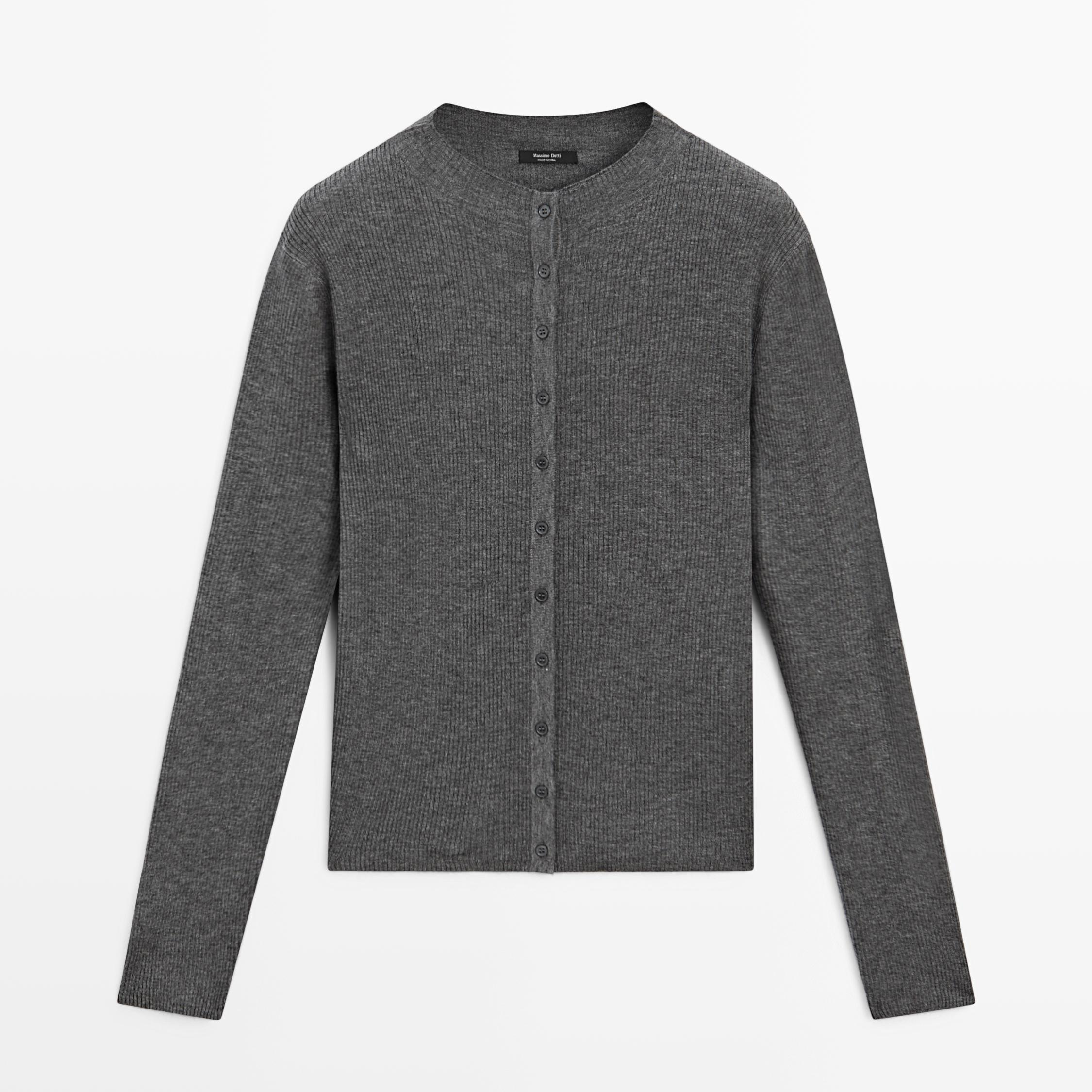Massimo Dutti grey, ribbed cardigan-style button up top