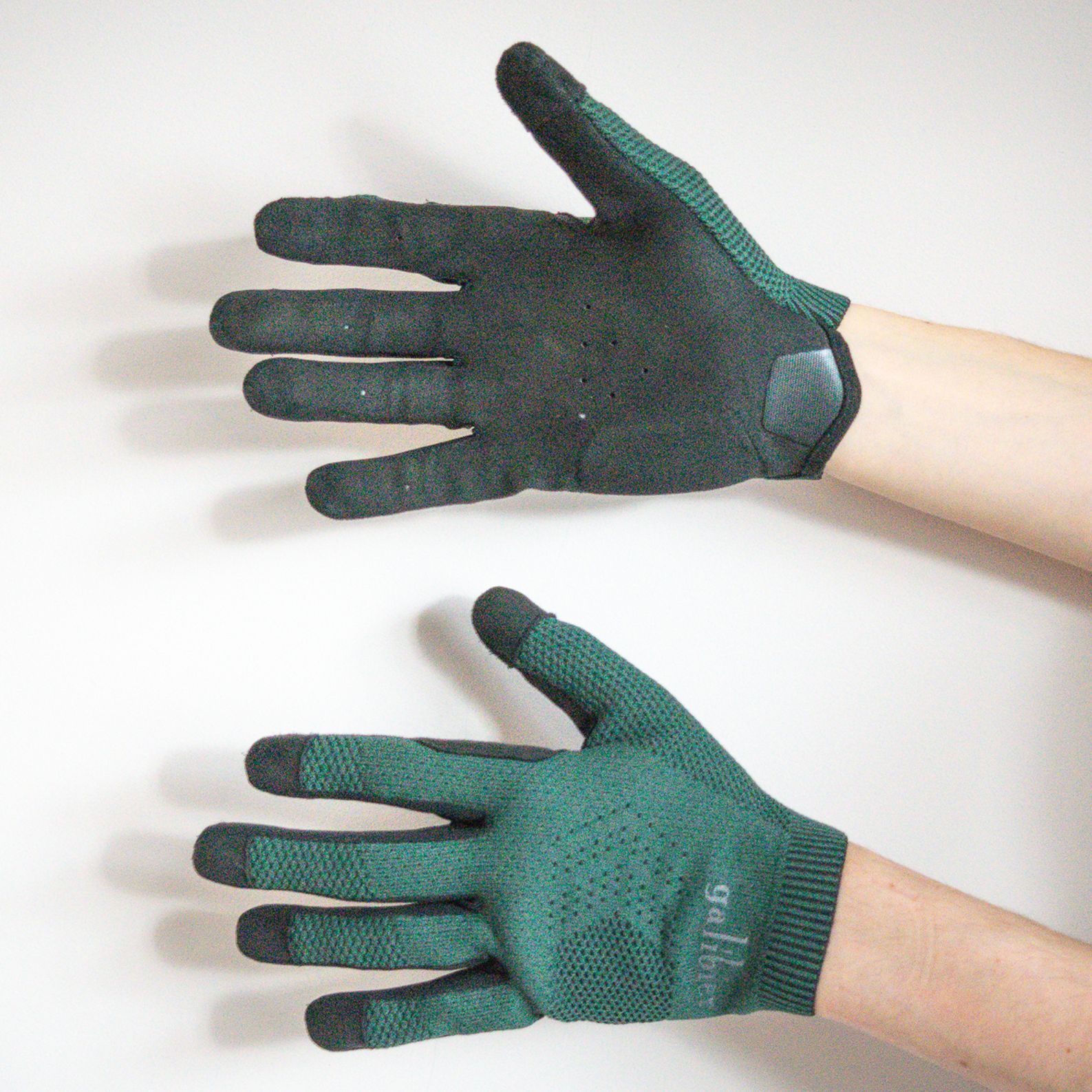 Galibier Zephyr all surgace gloves being worn against a white background