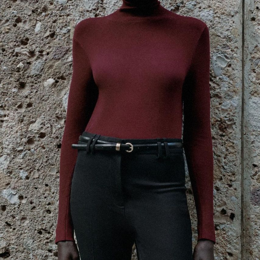 Basic High Neck Knit Jumper - Maroon - S