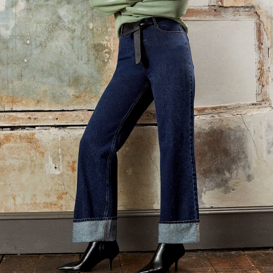 RO&amp;amp;ZO High Waisted Wide Leg Turn Up Jeans