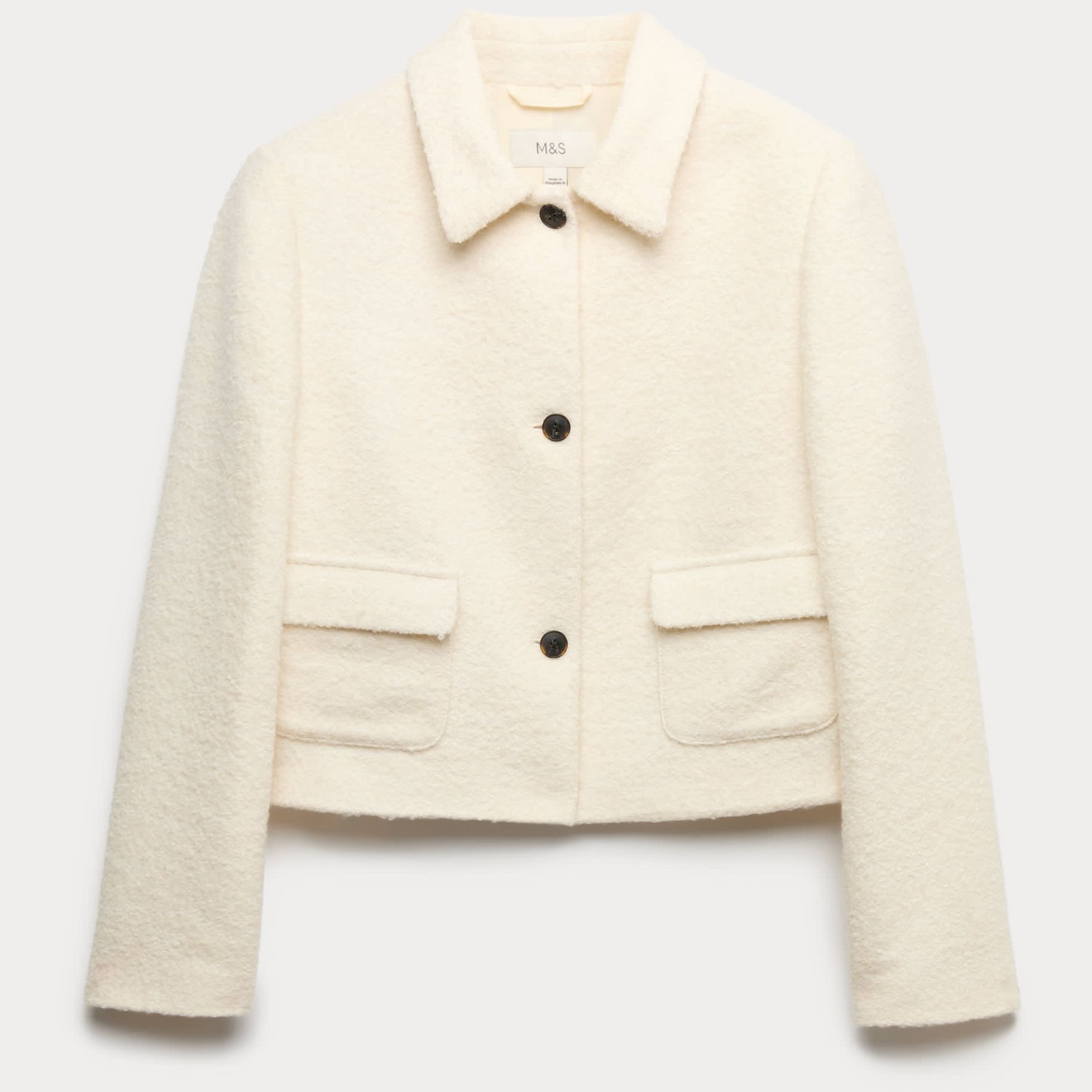 Tweed Textured Collared Jacket With Wool