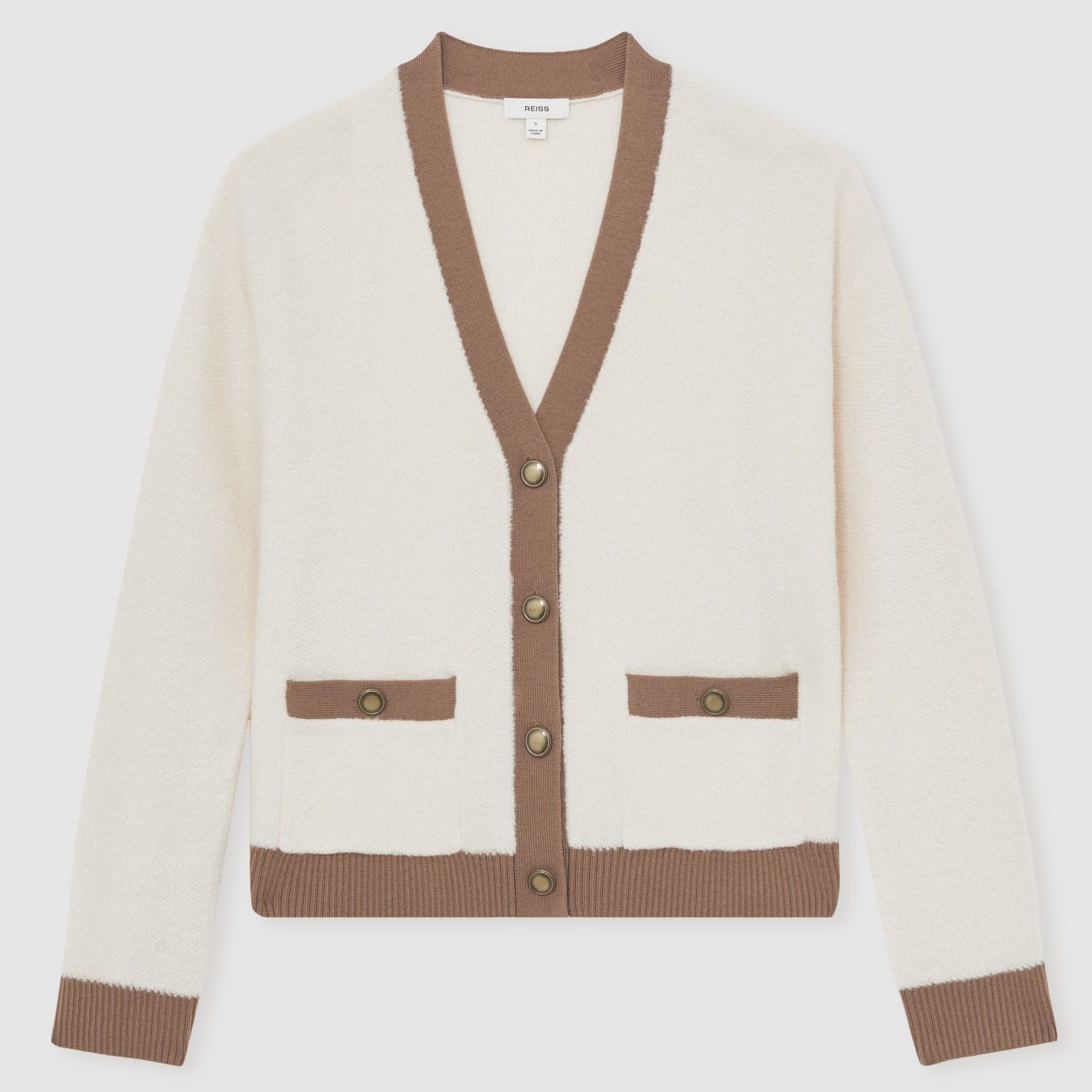 Wool Colourblock Cardigan in Cream/neutral