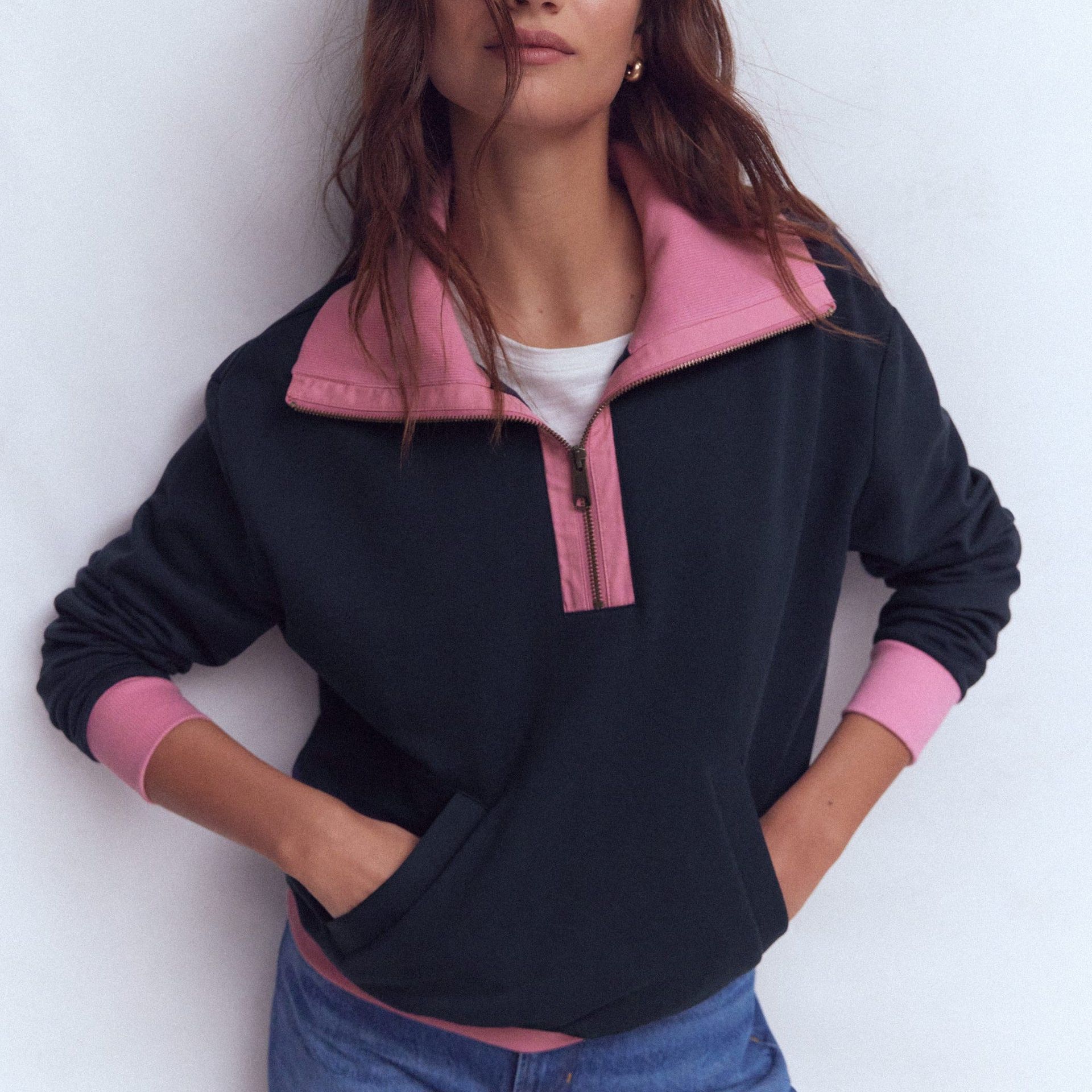 Colourblock Sweatshirt-Pink and Navy