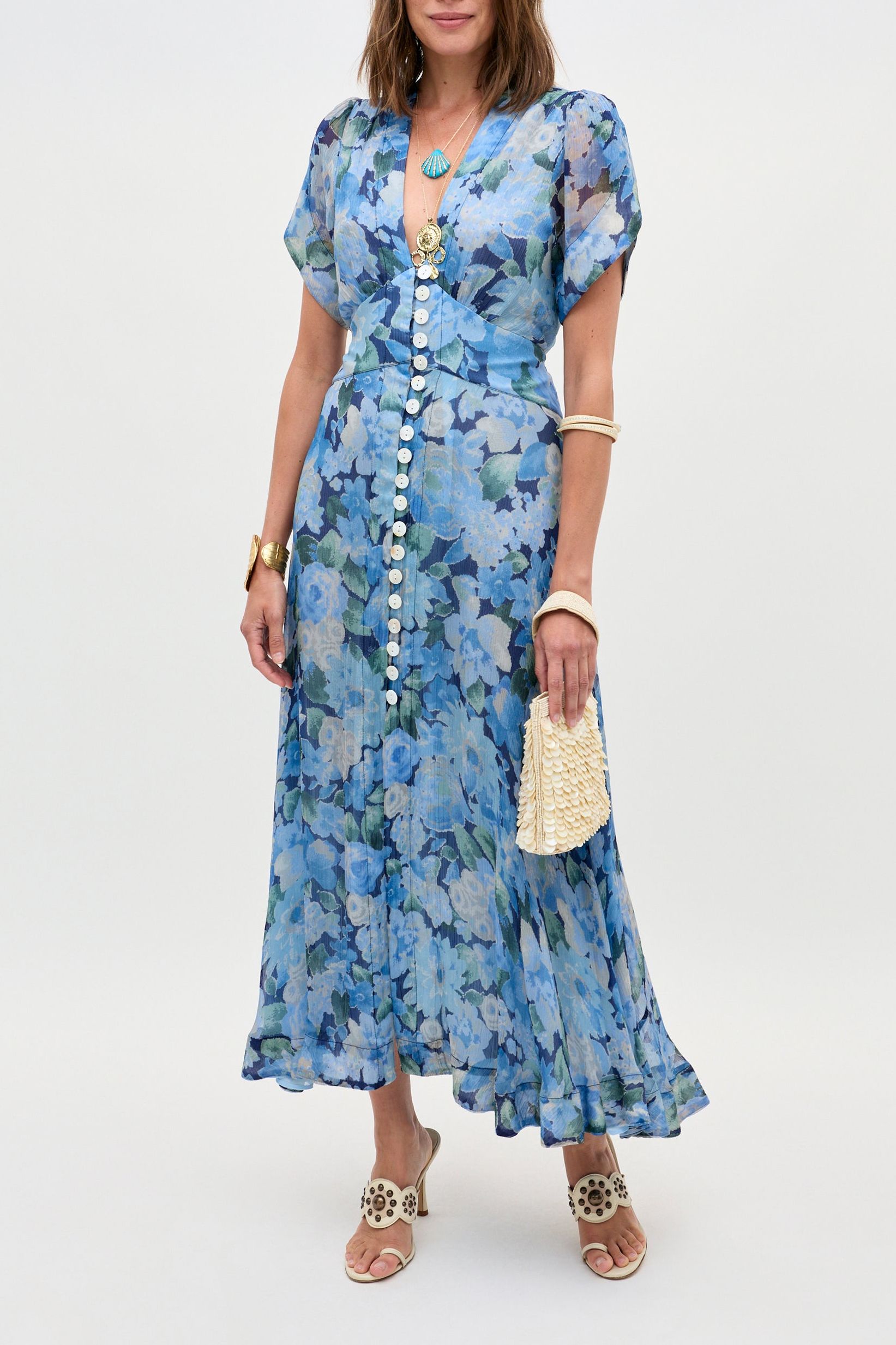 Novara Chiffon Midi Dress in Chelsea Floral Blue