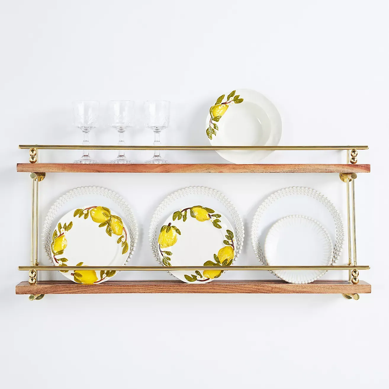 Aldina Acacia Wood &amp;amp; Brass Two-Tiered Plate &amp;amp; Spice Rack