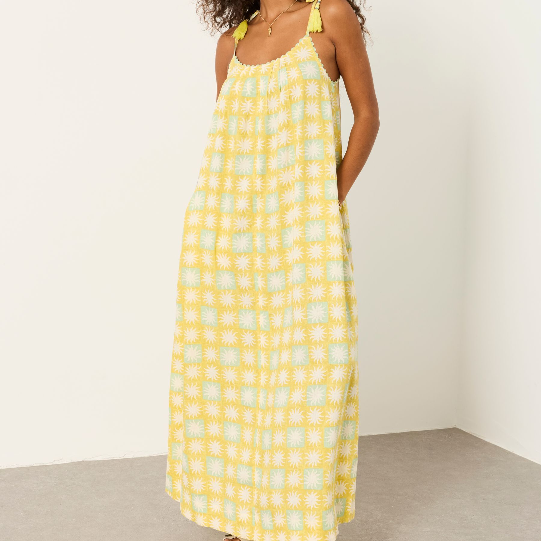 Bea Yellow Sun Tile Regular Maxi Dress - Size 6 S