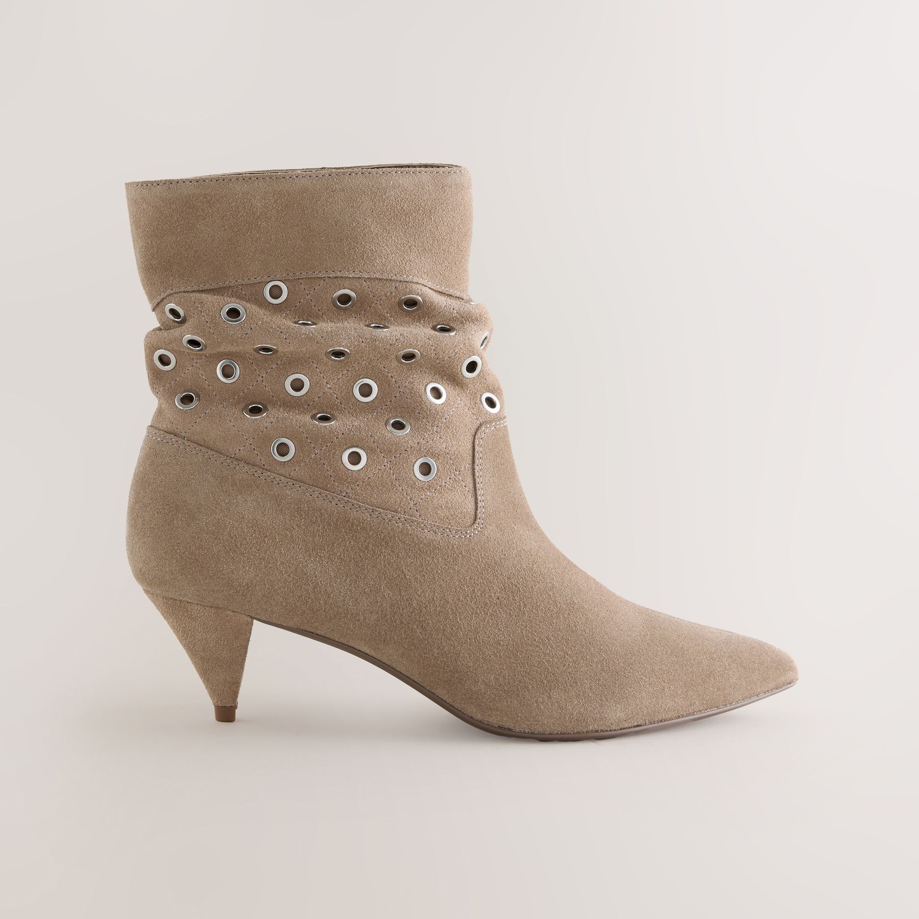 Neutral Suede Forever Comfort&amp;reg; Eyelet Embellished Ankle Boots