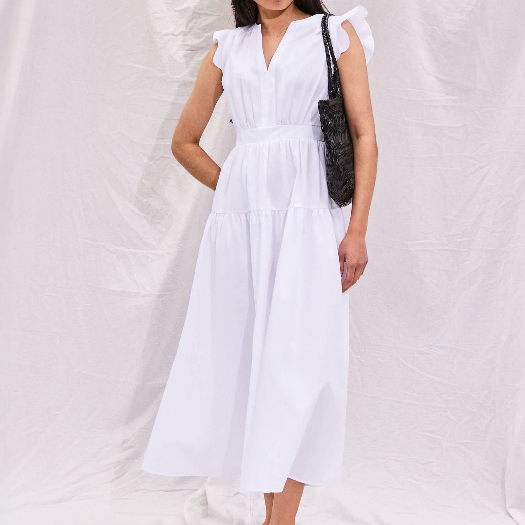 Pure Cotton Notch Neck Midaxi Waisted Dress