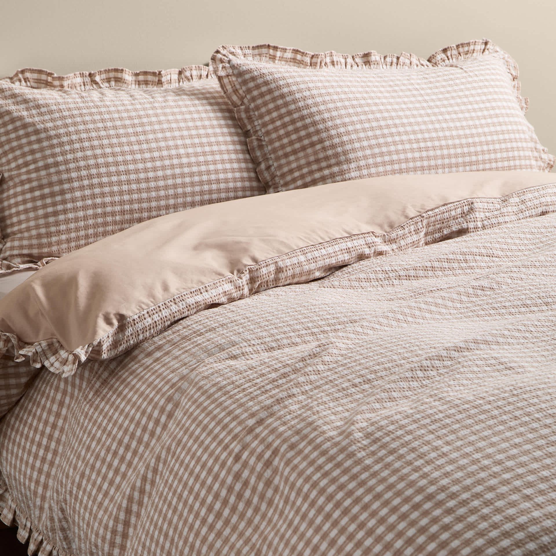 Pure Cotton Gingham Ruffle Bedding Set