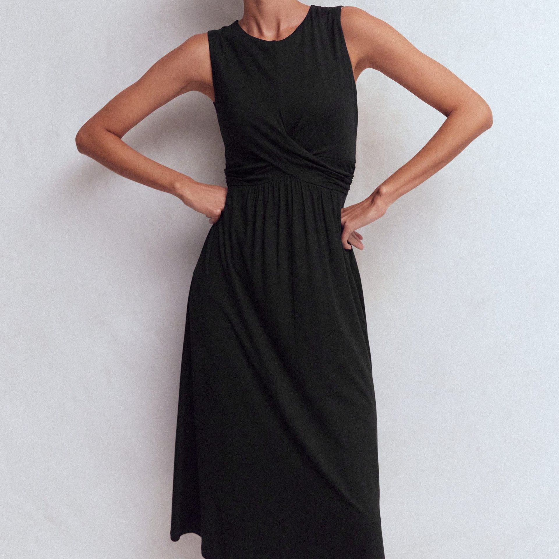 Zara Cross Waist Jersey Dress-Black
