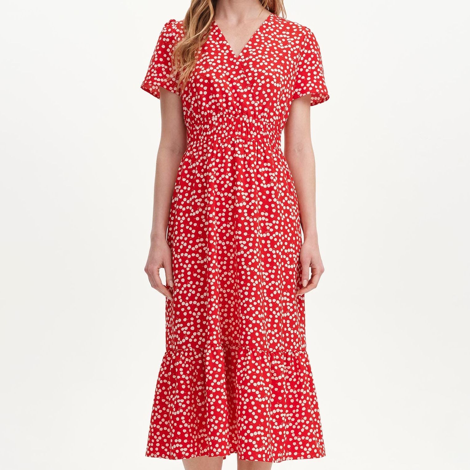 Printed V-Neck Midi Tea Dress