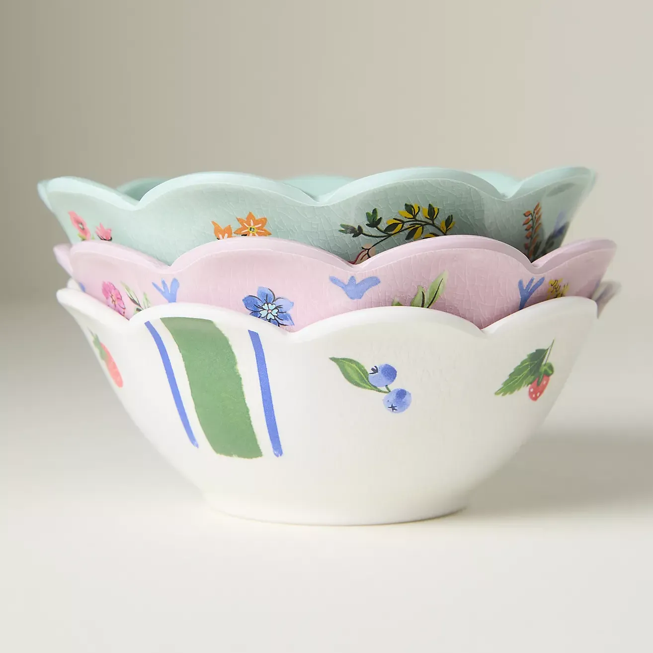 Annette Floral Melamine Nut Bowls, Mixed Set of 3