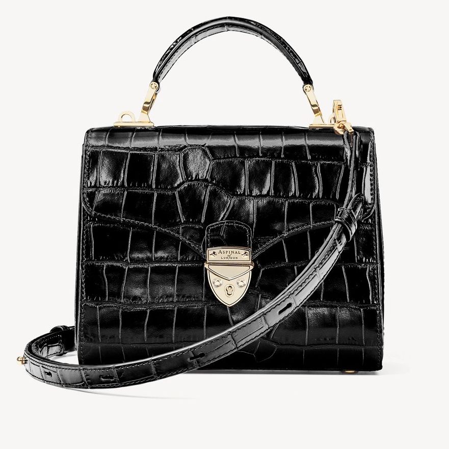 Aspinal Deep Shine Black Croc Midi Mayfair