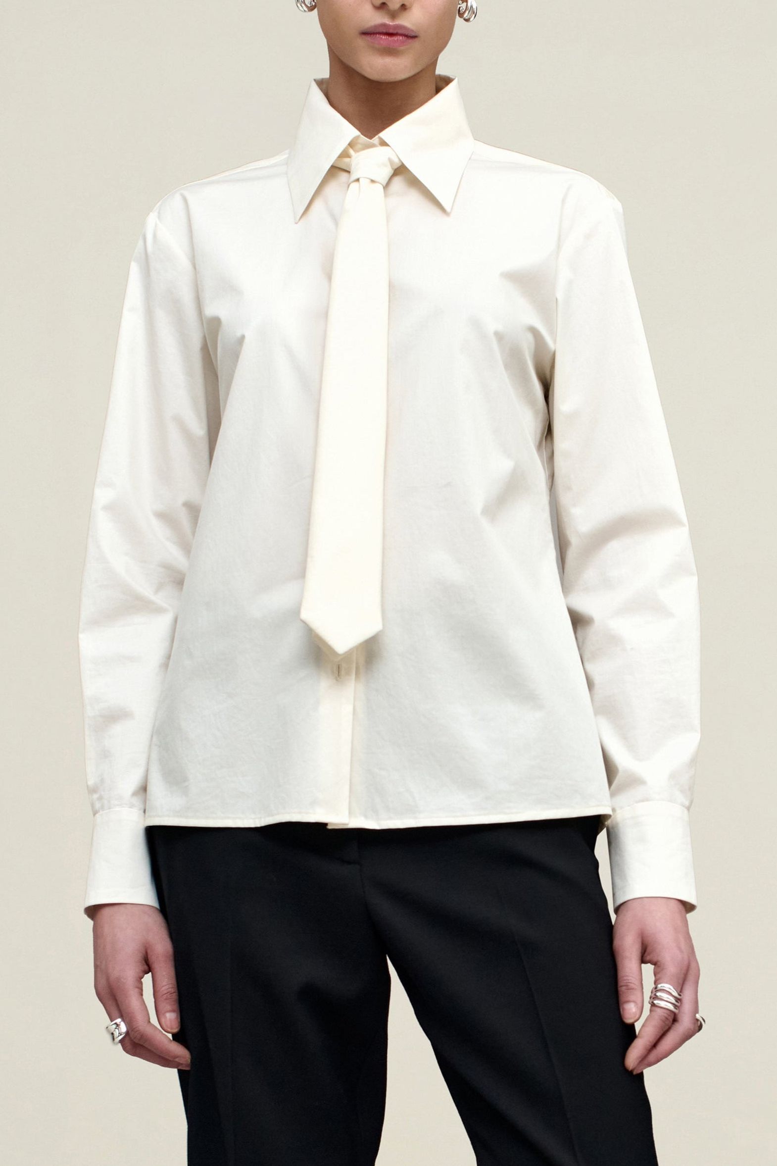 Billie Tie Blouse in Cotton Shirting
