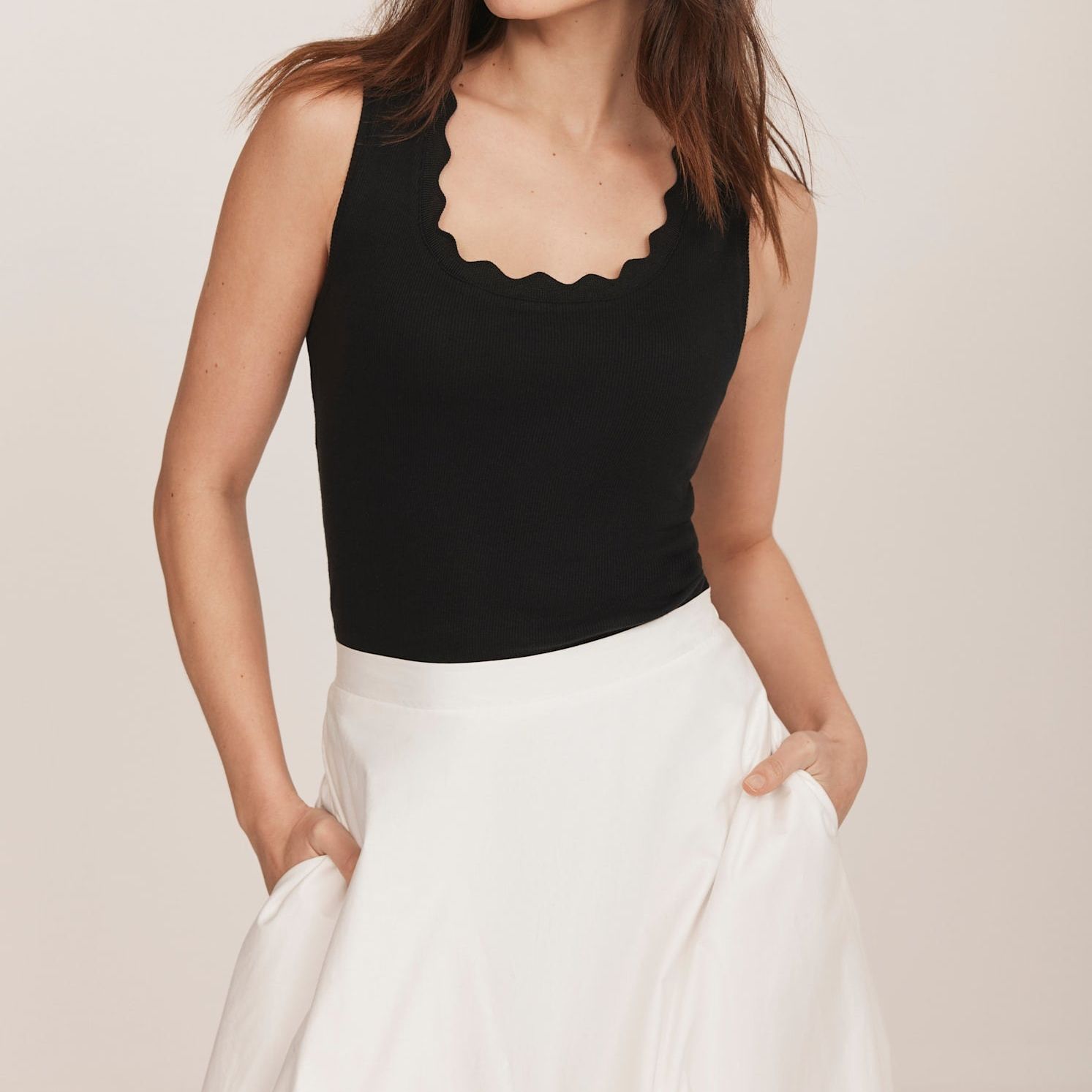 Black Scallop Trim Vest Top