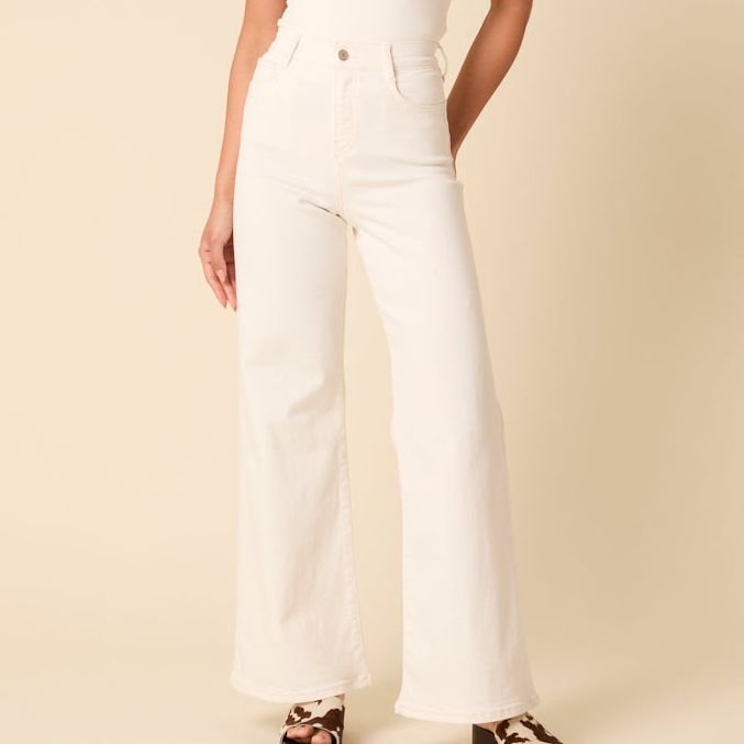Poppy Delevingne White High Rise Stretch Palazzo Jeans