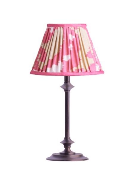 Pooky, Tiny Trindle rechargeable table lamp in bronze with silk shade in pink and ecru