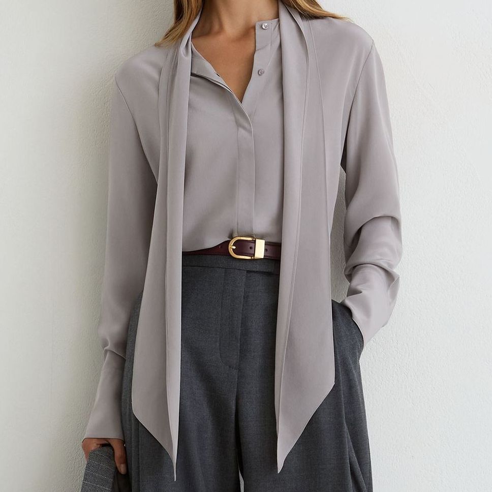 Reiss Matte-Silk Tie-Neck Blouse