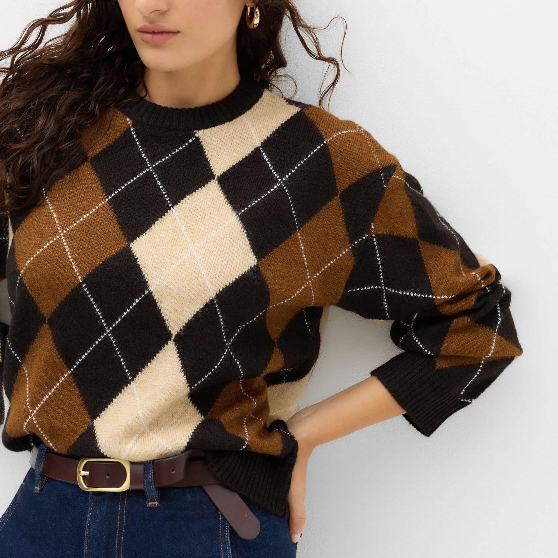 Argyle Crew Neck Relaxed Jumper