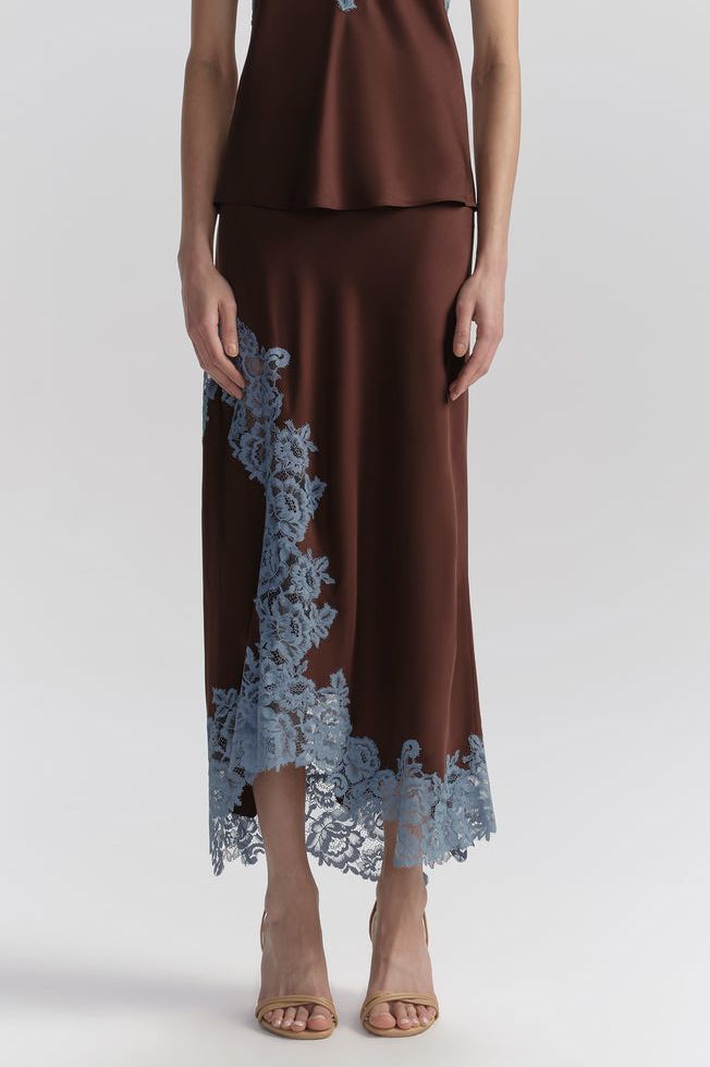 Olivia Satin and Lace Midi Skirt