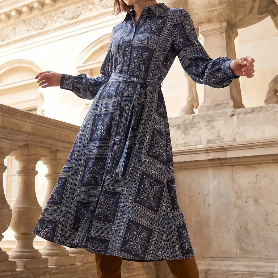 Wallis Scarf Print Navy Midi Dress