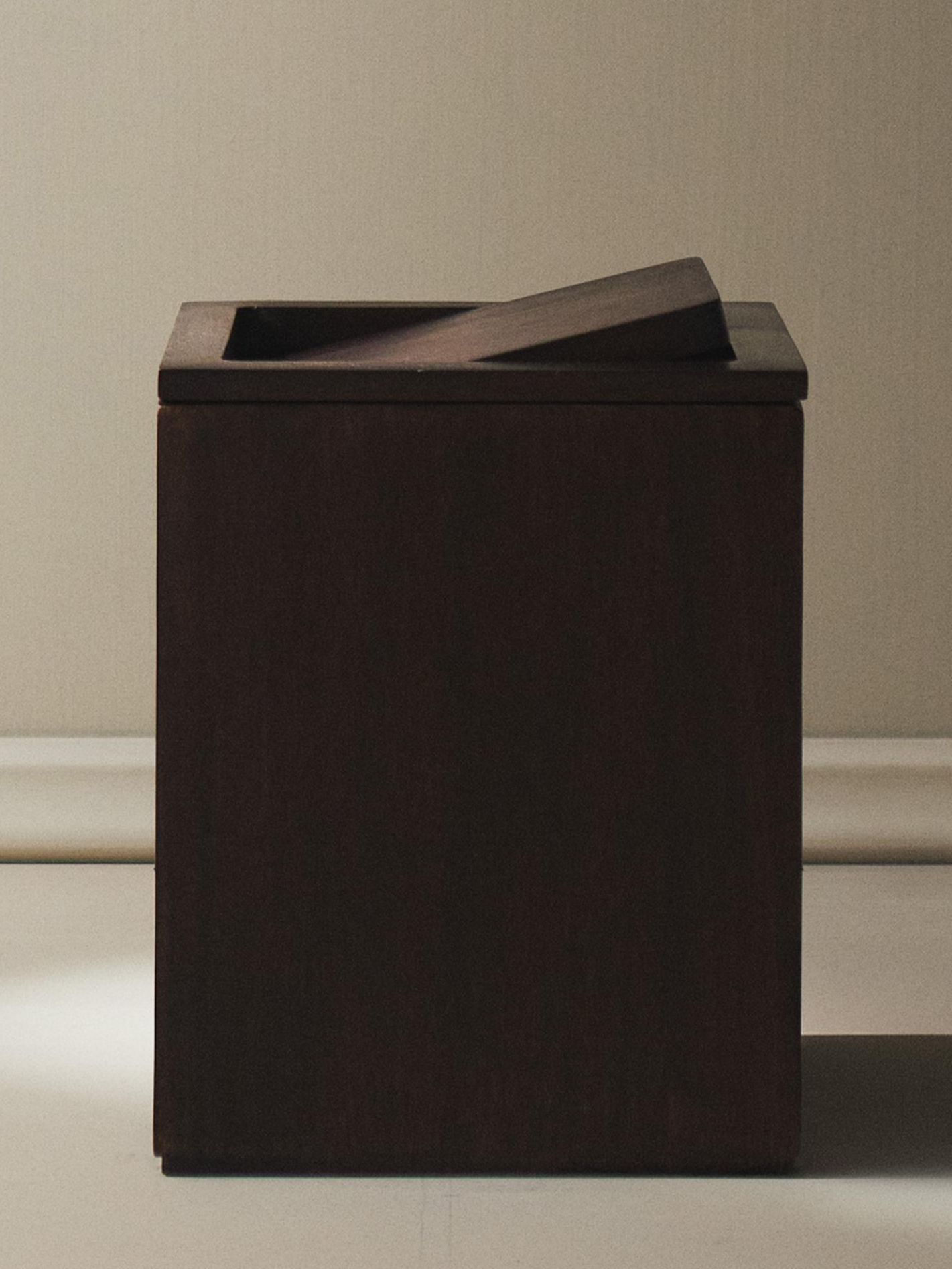 Square Dark Wooden Bathroom Bin