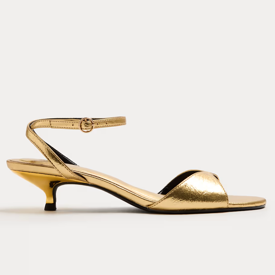 M&amp;amp;S, Gold Kitten Heel Peep Toe Sandals