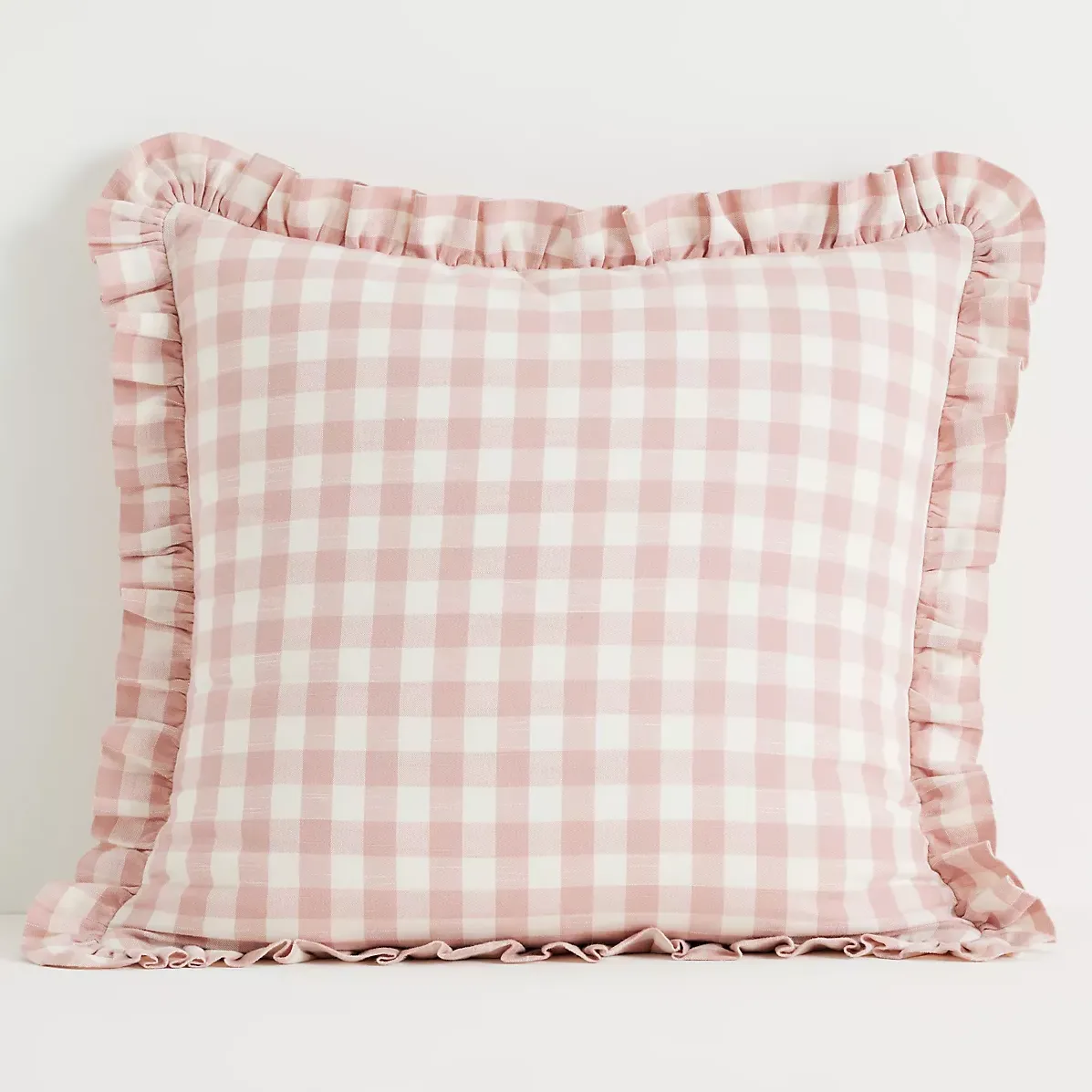 Ana Cotton Gingham Printed Ruffle Pillow