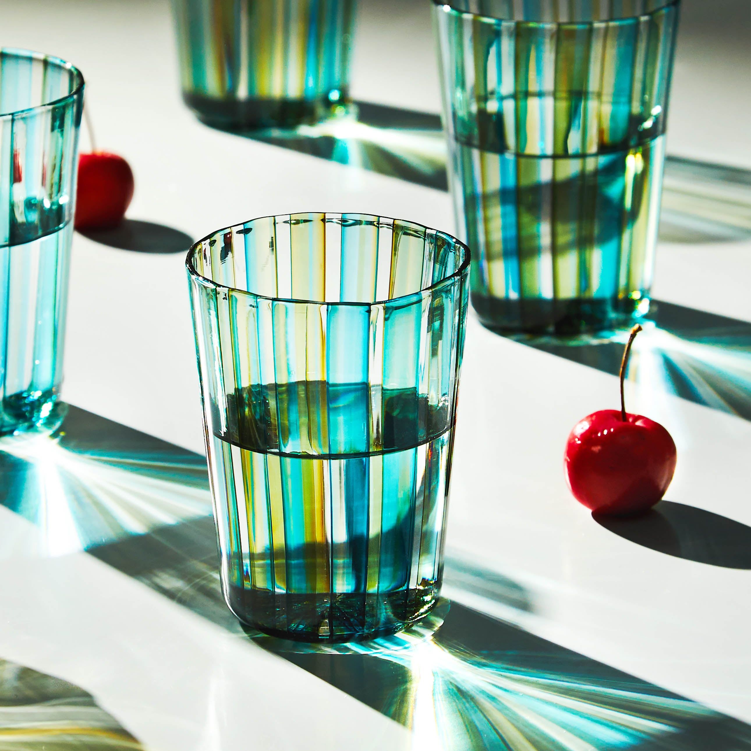 Hand-Blown Glass Striped Tumblers (set of 4)