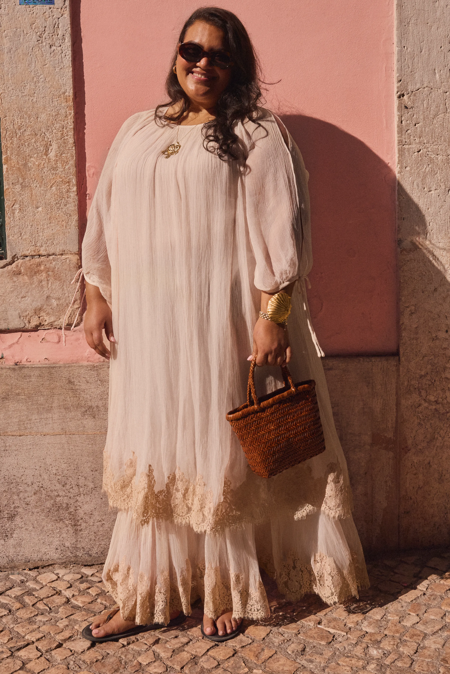 Hayden Georgette Dress in Pink Shell