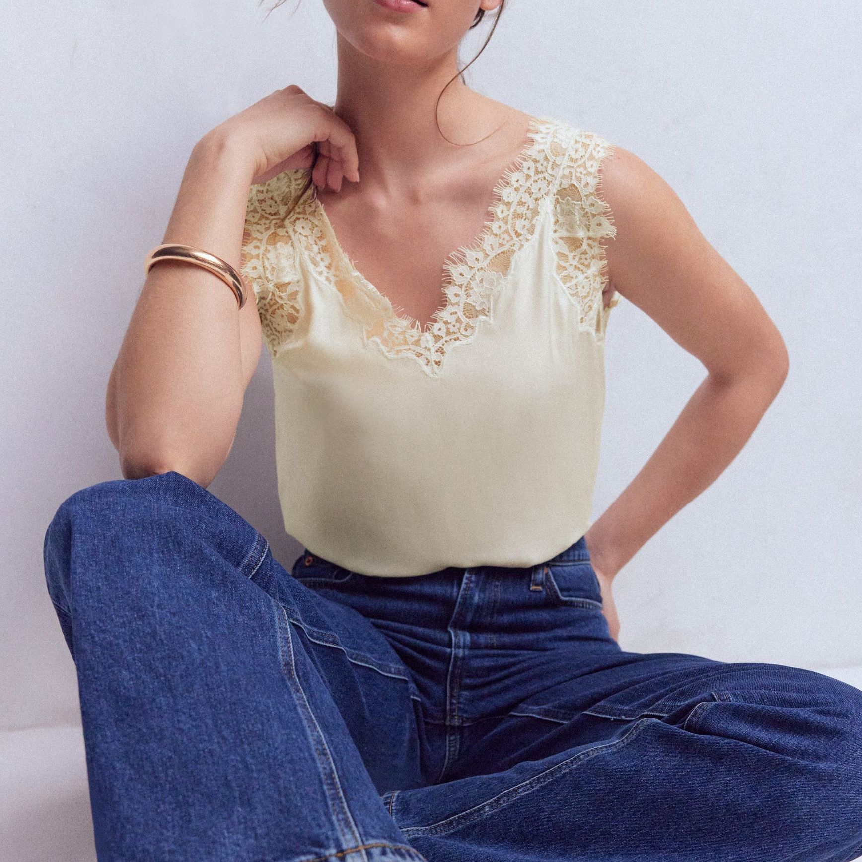 Ara Silk Blend Lace Cami-Ivory