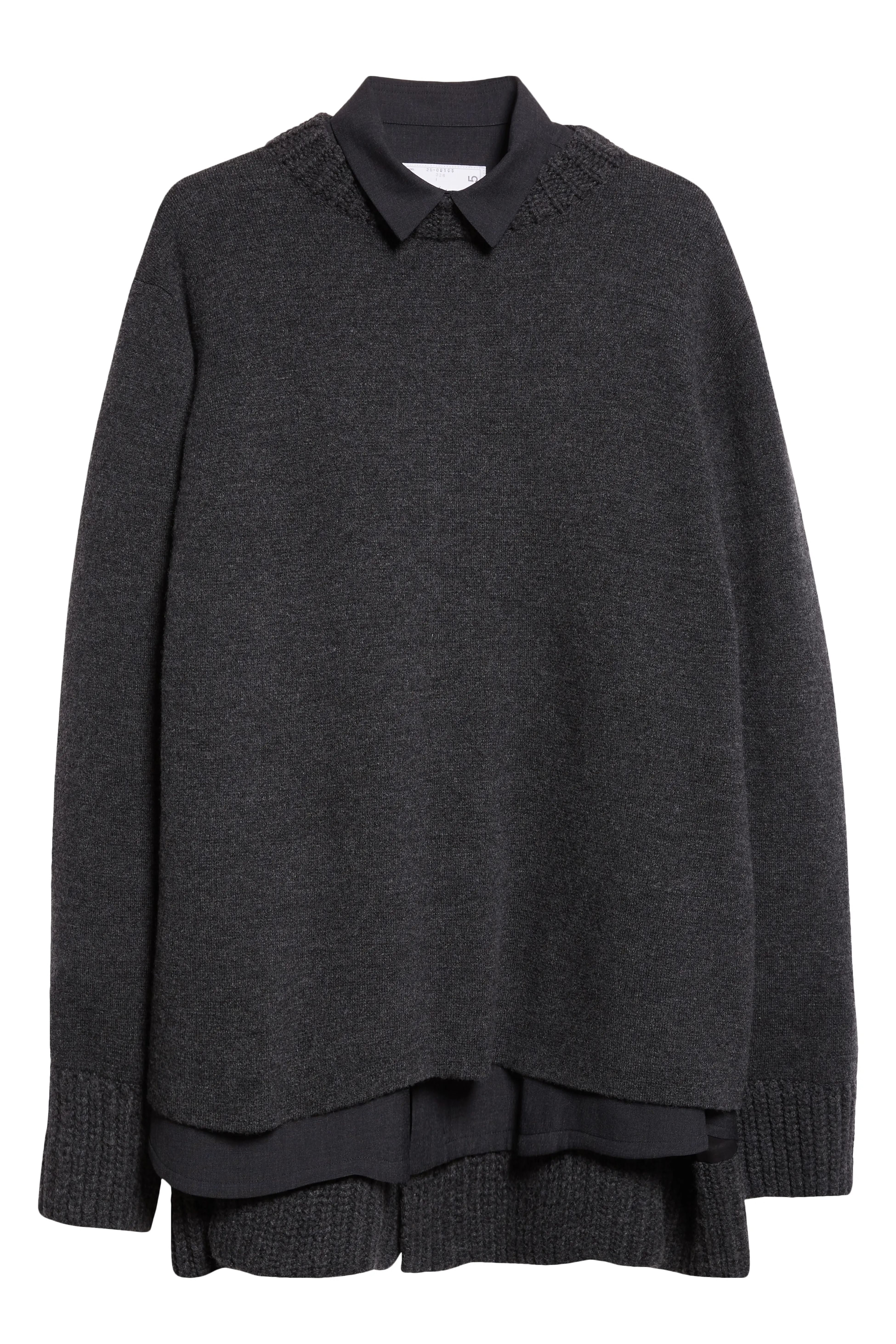 Sacai Mixed Media Long Sleeve Wool Suiting &amp;amp; Knit Sweater Dress