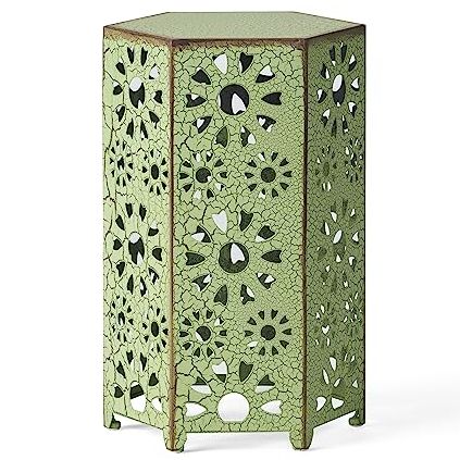 Gdfstudio Elliot Outdoor 14 Inch Sunburst Iron Side Table (crackle Green)