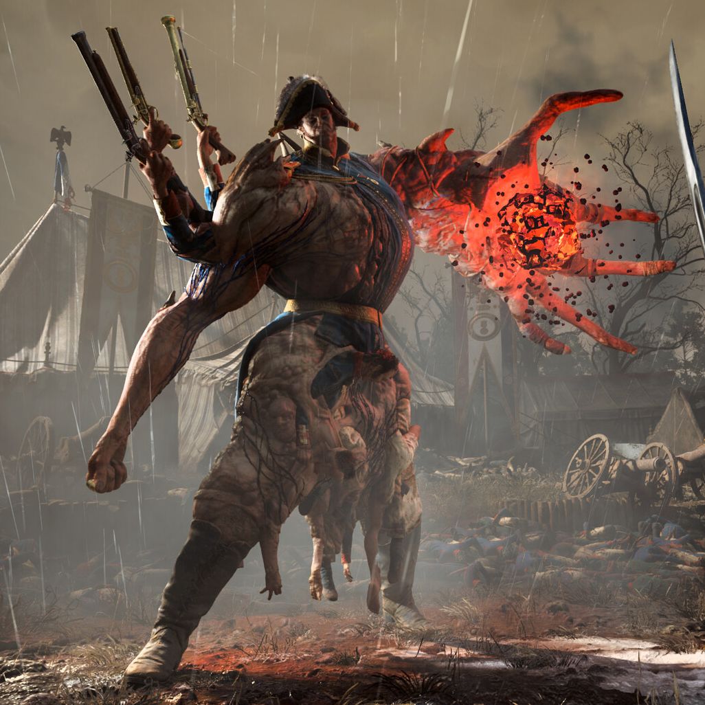 Valor Mortis - A Napoleonic soldier turning into a monster with a giant red arm