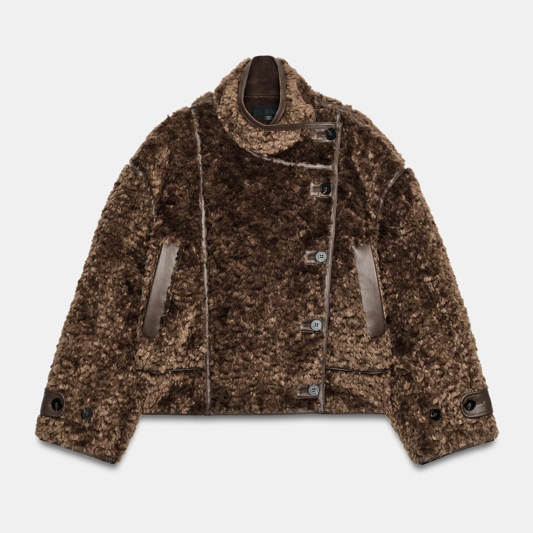 Contrast Faux Fur Jacket - Brown - Xs
