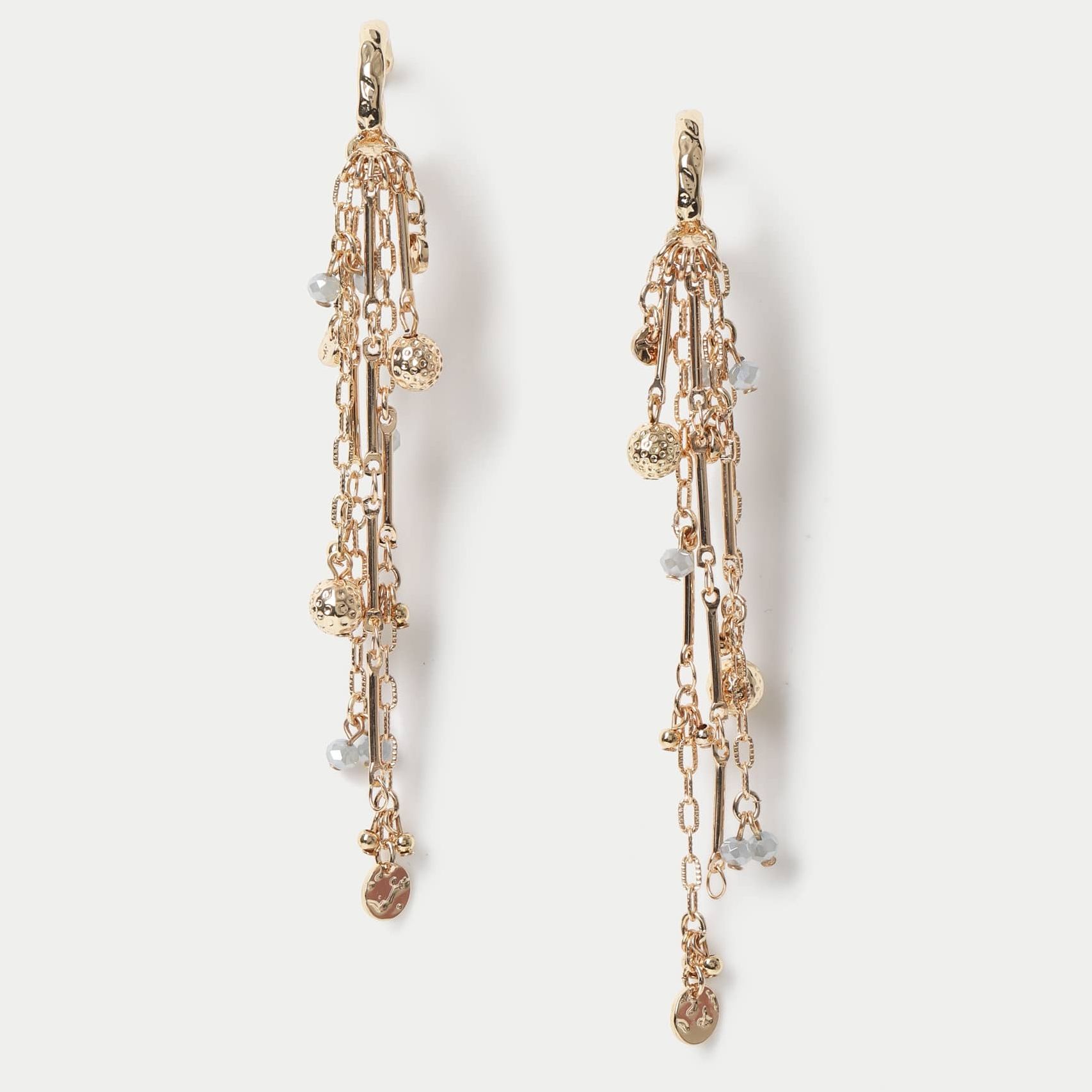 Natural Stone Tassel Hoop Earrings