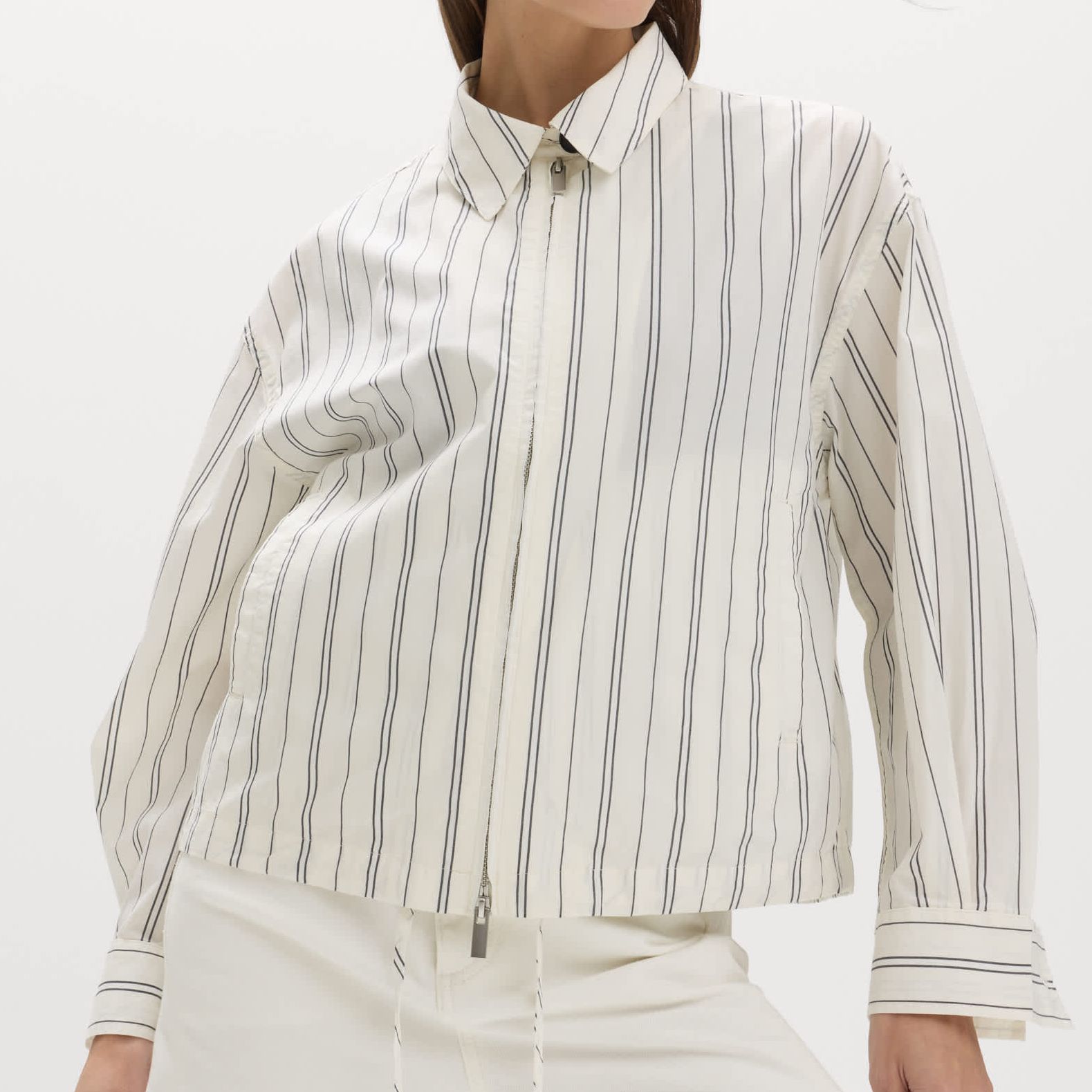 Pure Cotton Striped Zip Through Shirt Jacket