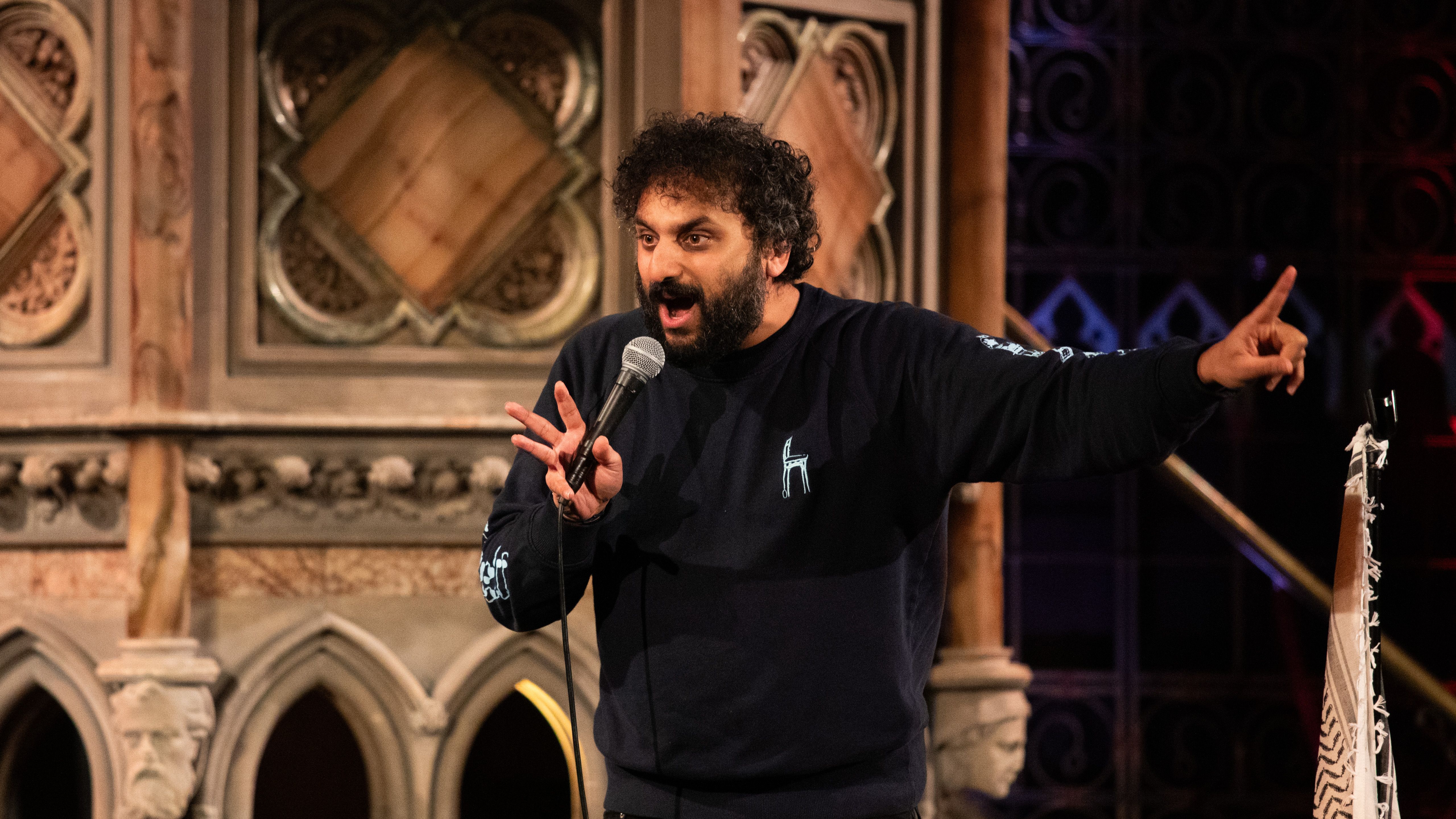 Nish Kumar performs at the Gaza Sunbirds Festival of Comedy event at the Union Chapel in London