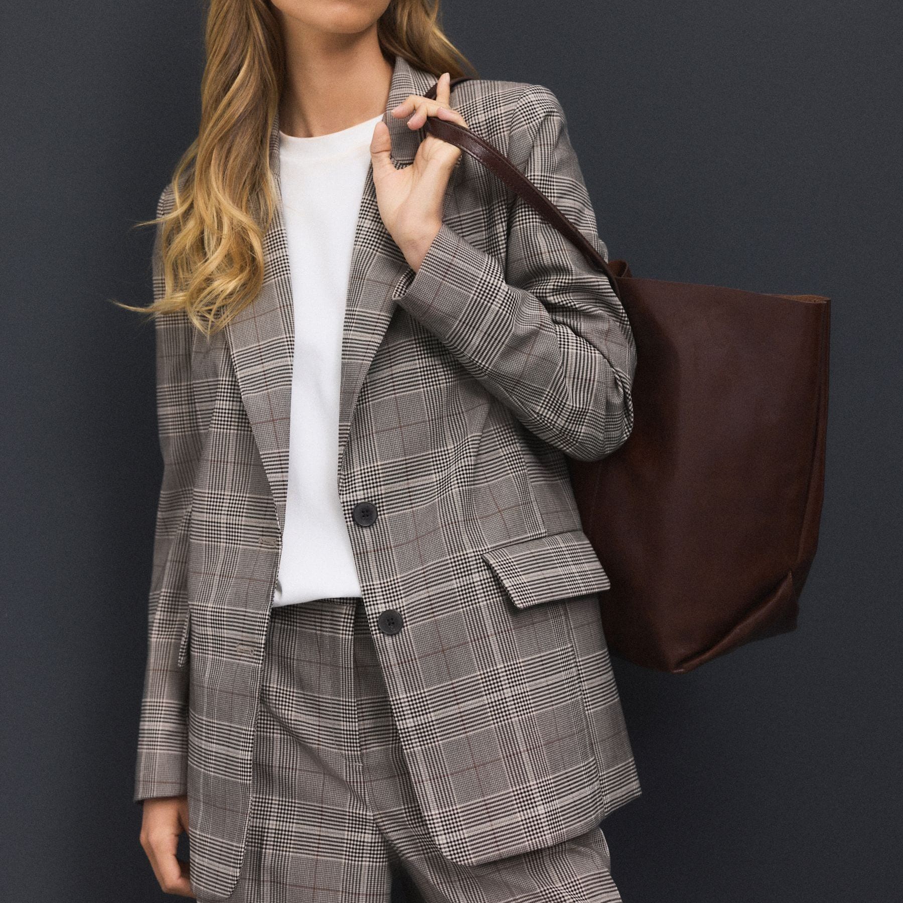 Brown Single Breasted Check Blazer
