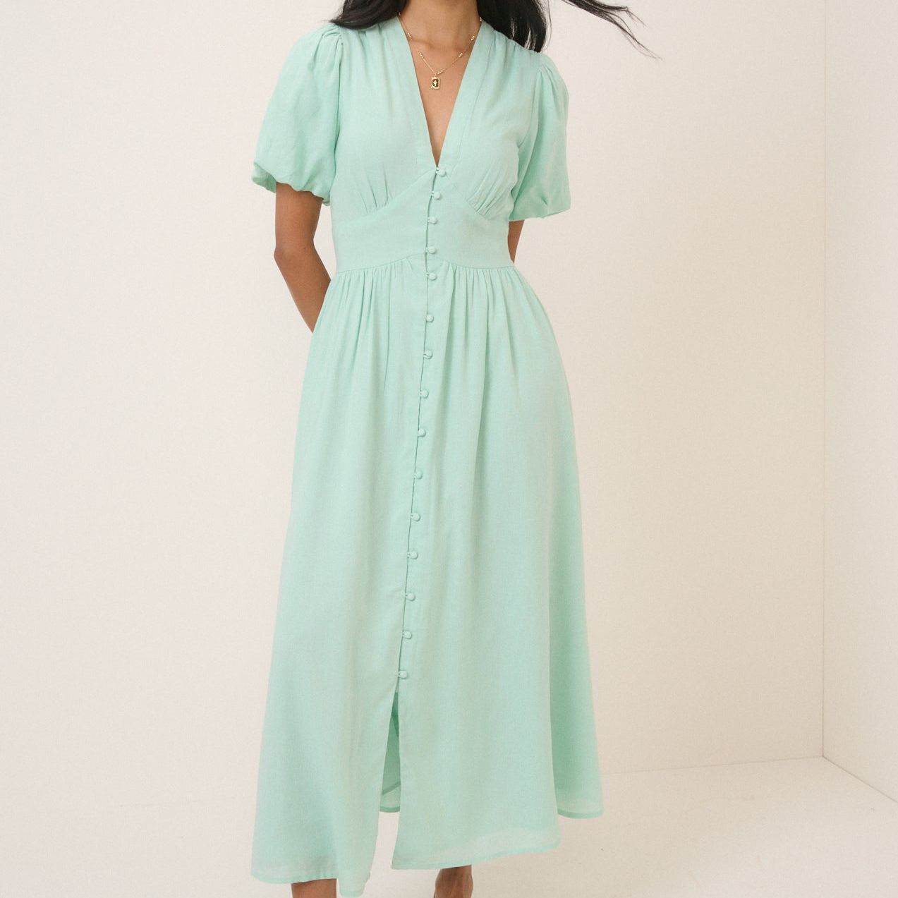 Mint Green Short Sleeve Starlight Midi Dress