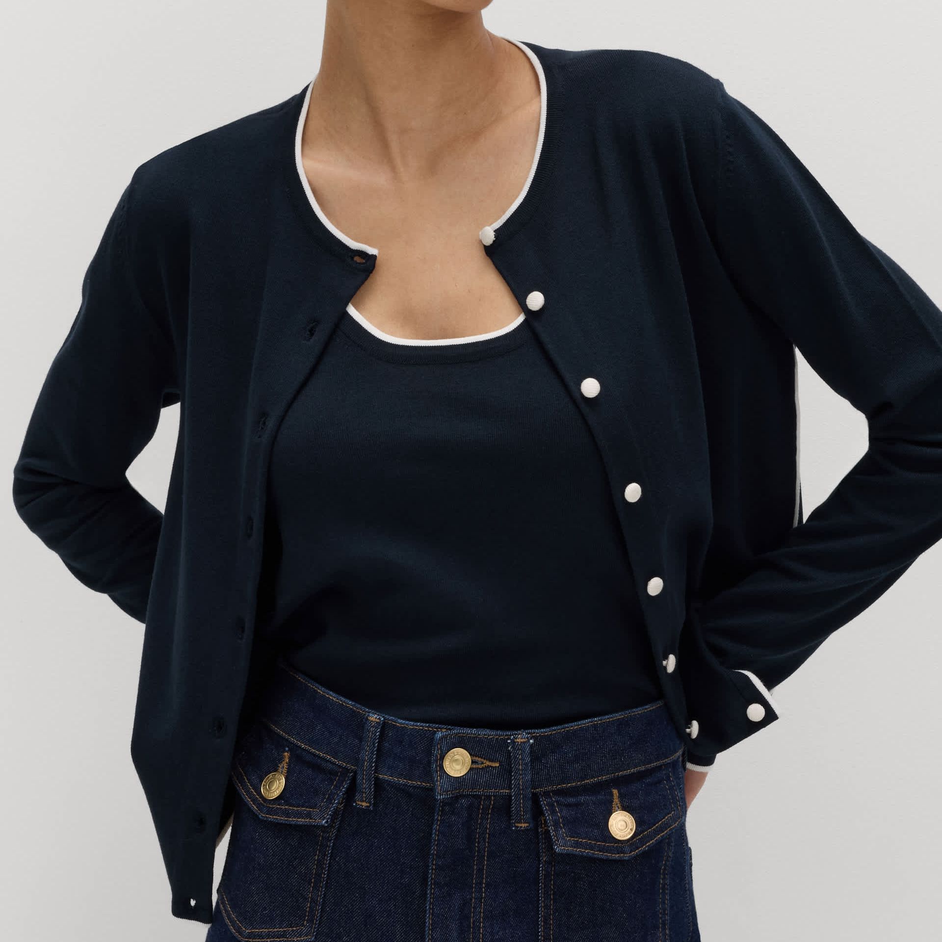 Tipped Detail Slim Fit Cardigan