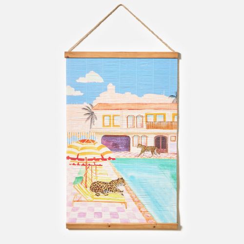 Palm Springs Poolside Leopards Bamboo Hanging Wall Decor 