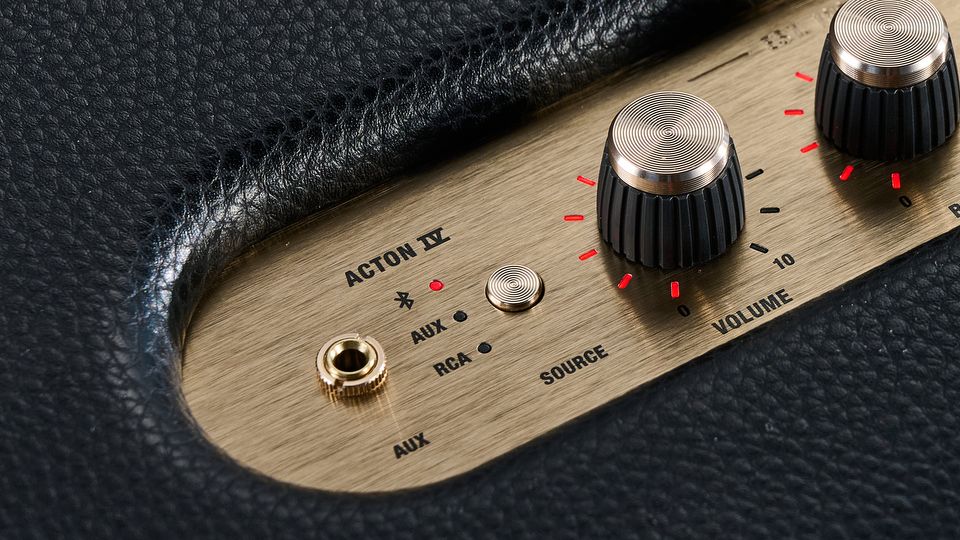 A black Marshall Acton IV mains-powered home speaker