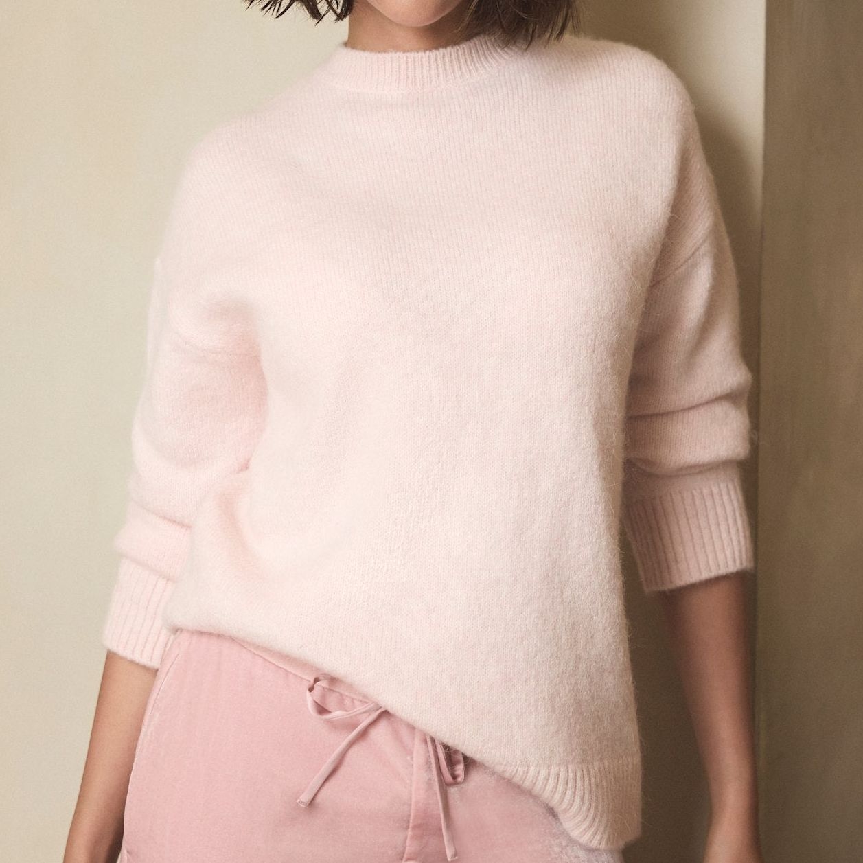 Pink Wool Blend Longline Knit Jumper