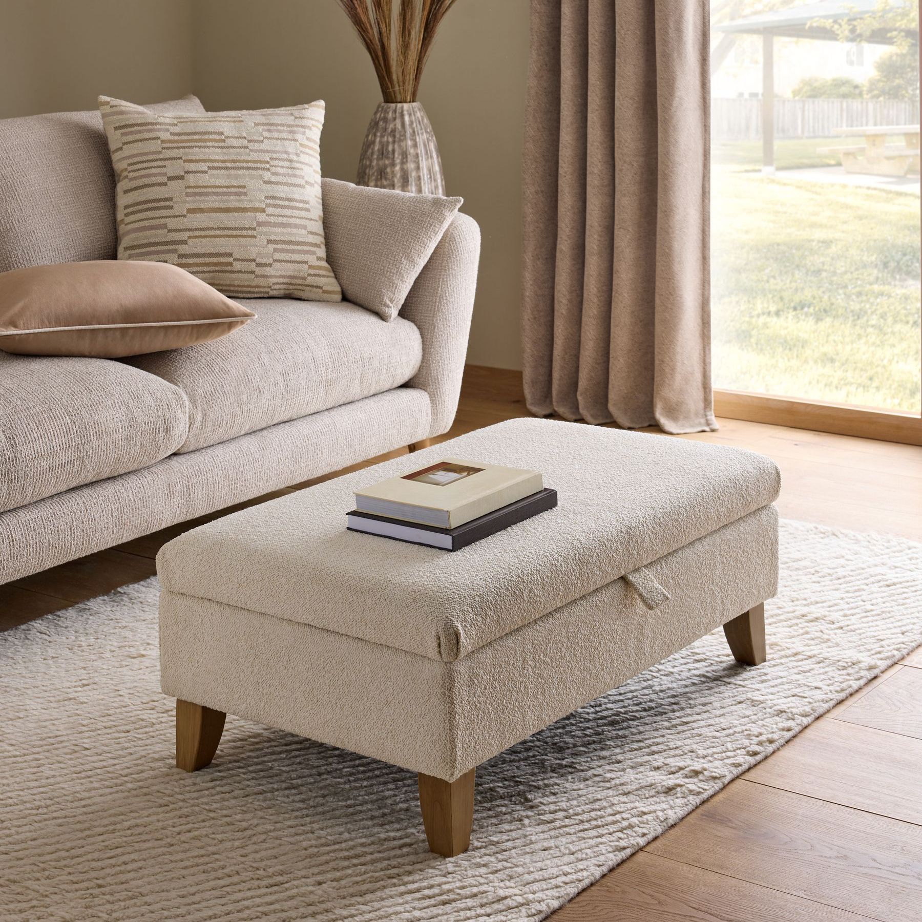 Casual Boucl&amp;eacute; Oyster Natural Albury Medium Storage Footstool