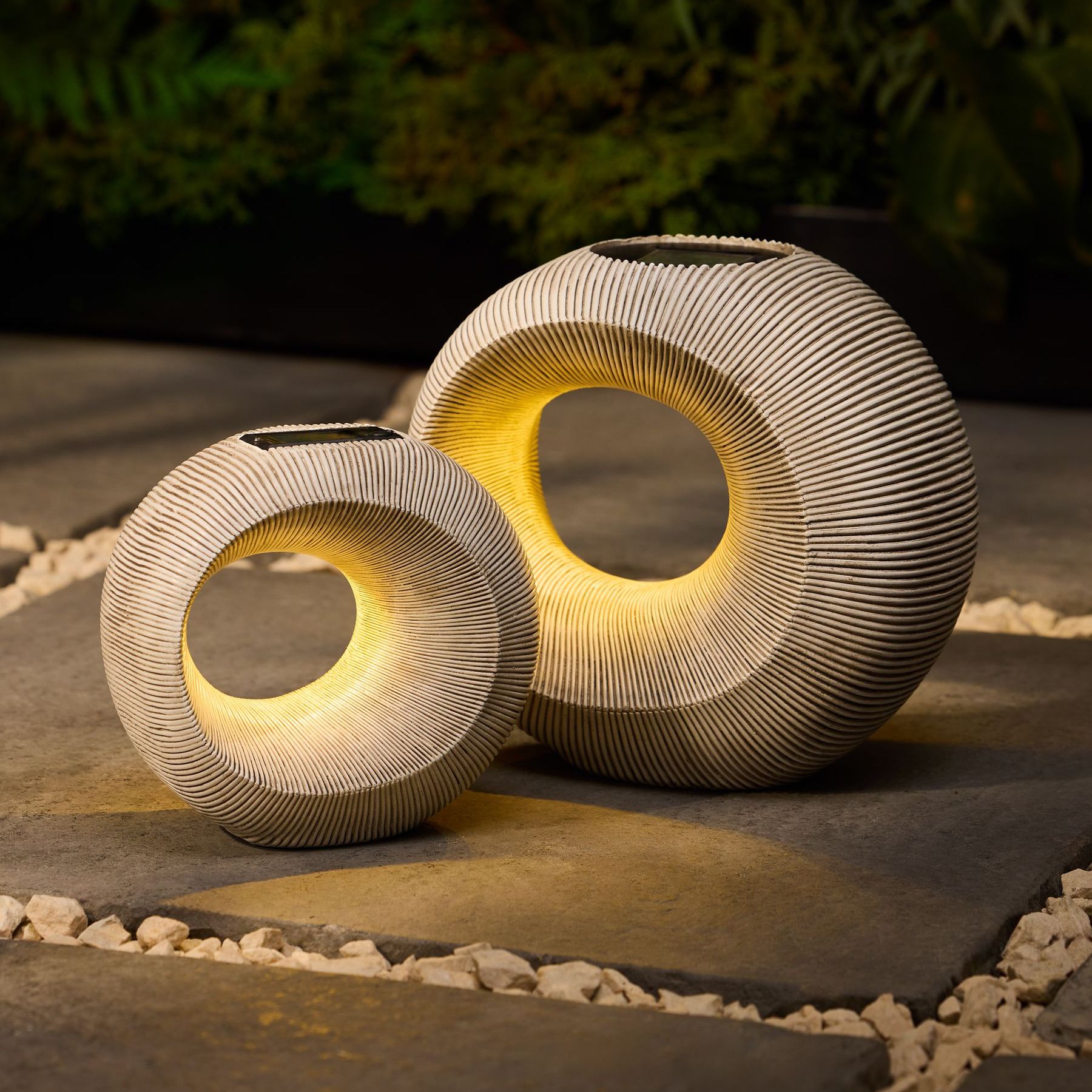Natural Set of 2 Stones Sculpture Outdoor Solar Light
